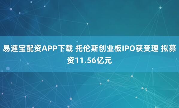 易速宝配资APP下载 托伦斯创业板IPO获受理 拟募资11.56亿元